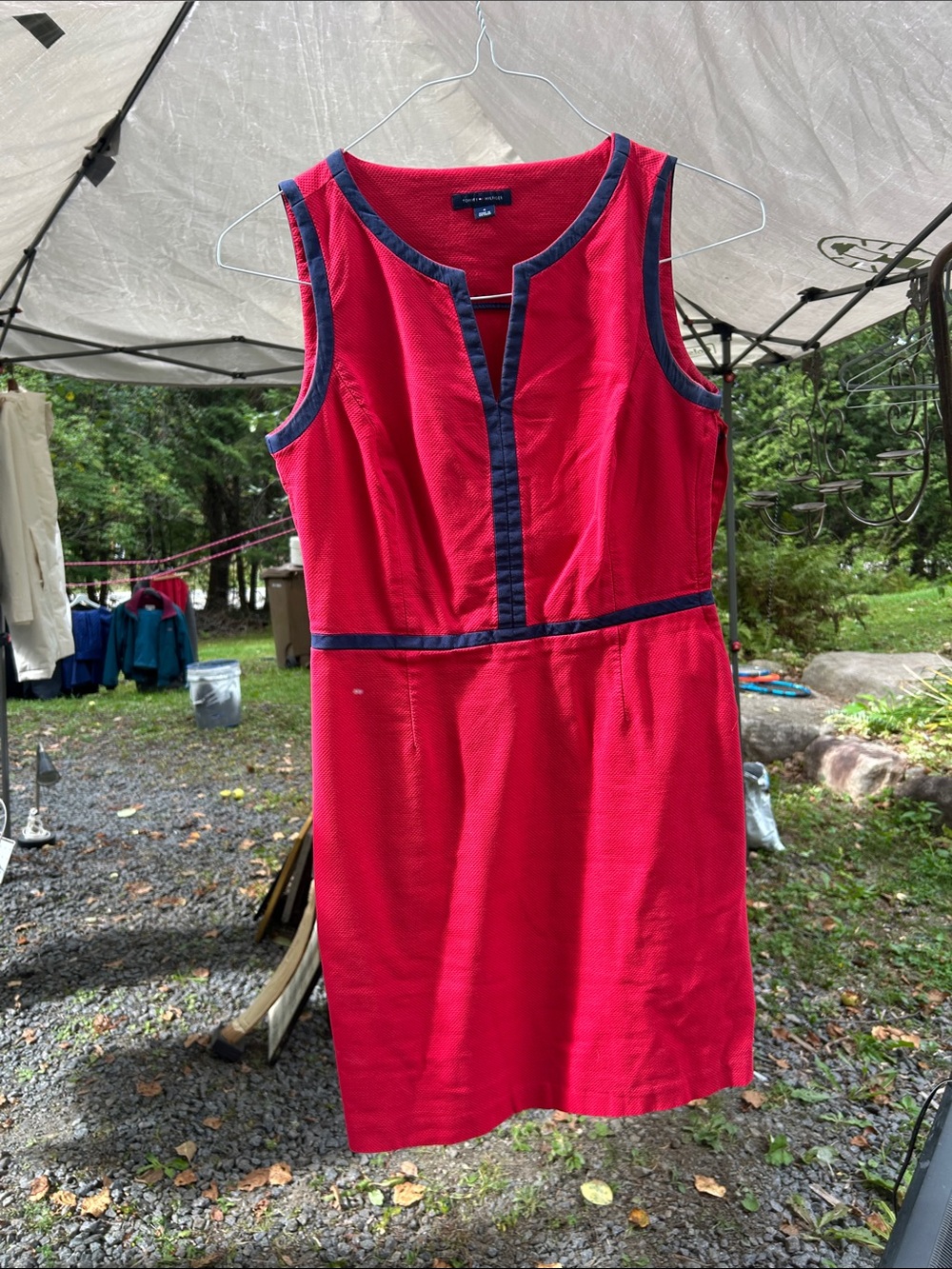 Tommy Hilfiger Red Sleeveless Midi Dress with Navy Trim